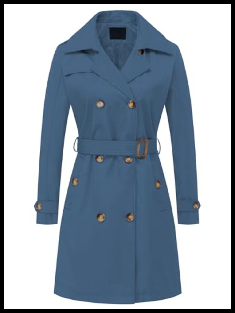 Women's Double Breasted Long Trench Coat Belted Overcoat with Hood